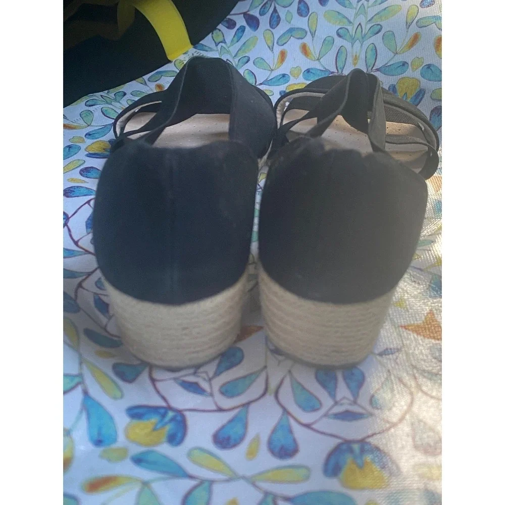 LifeStride Soft System Wedge Sandals Womens 10M Black NWOT Espadrille‎ Strappy